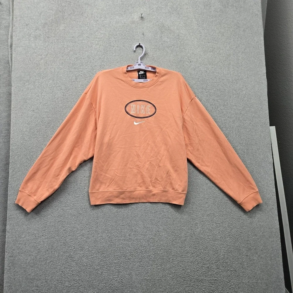 Nike Women Sweatshirt XL Peach Embroidered Crewneck Varsity All Seasons